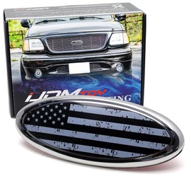iJDMTOY 7-Inch Distressed Grayscale US Flag Design Front Grille Oval Emblem Badge Compatible with Ford 2004-10 Explorer 2003-06 Expedition 2007-14 Edge 2007-12 Fusion 2008-15 Escape 1999-04 F150 F250