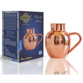 IndianArtVilla Hammered Royal Surai Design Copper Jug Pitcher, Storage & Serving Water, 54 OZ