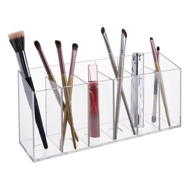 DICOSMETIC Clear Makeup Brush Organizer 6 Slots Plastic Cosmetic Brushes Storage Eyeliners Display Holder Desktop Pen Pencil Holder Office Desk Stationery Storage Holder