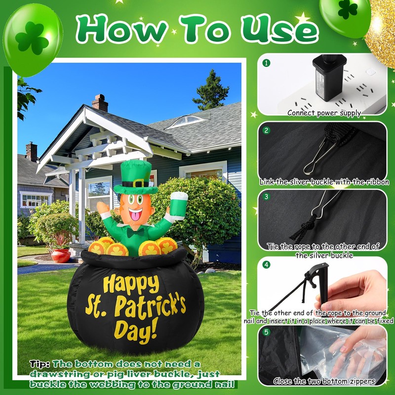 Leyndo 4FT Rises up Down St Patrick's Day Inflatable Outdoor
