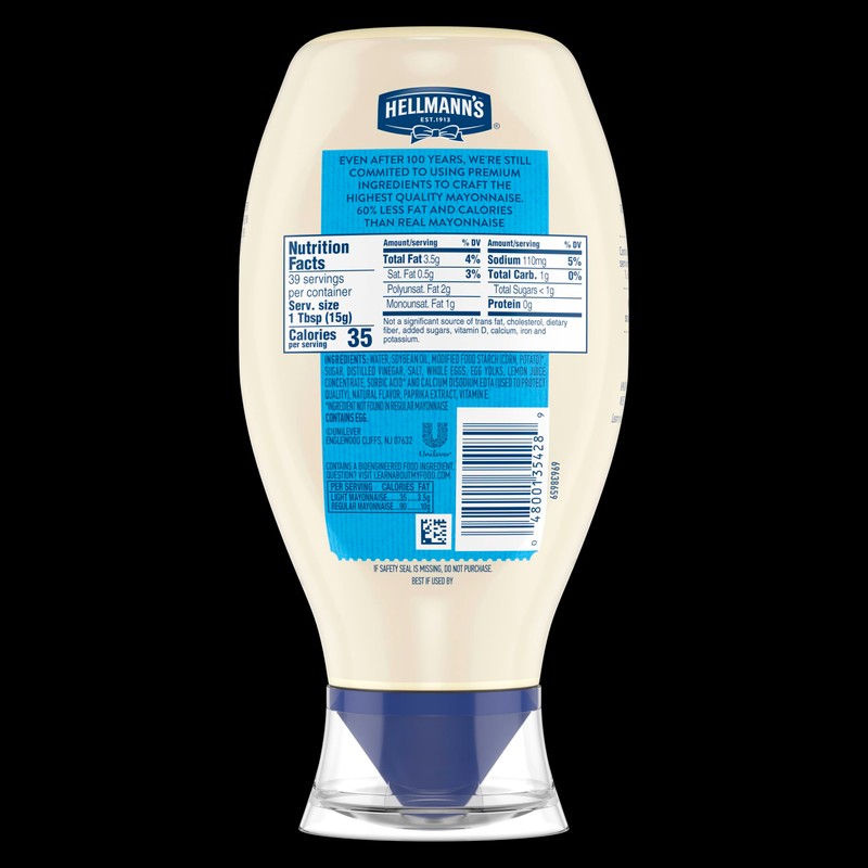 Hellmann's Light Mayonnaise Light Mayo Squeeze Bottle For a Creamy