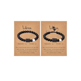 Frodete 2Pcs Zodiac Bracelet for Men Women,8mm Natural Black Onyx Stone Star Sign Constellation Horoscope Bracelet Gifts Aries (Libra)