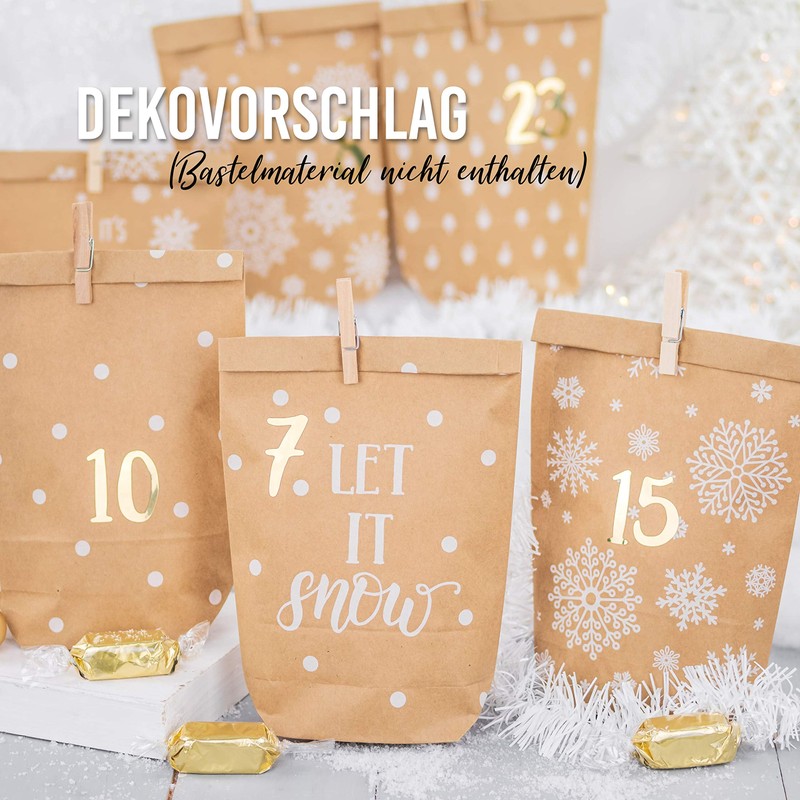 Papierdrachen 24 Advent Calendar Number Stickers - Gold | Number