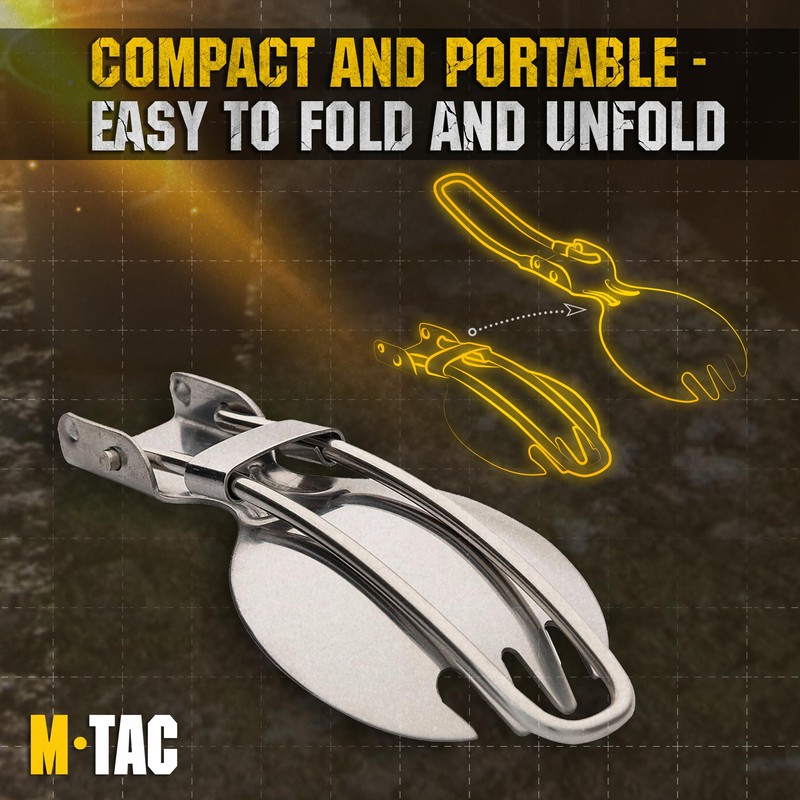 M-Tac Stainless Steel Folding Spork – Tactical Spoon Fork Combo