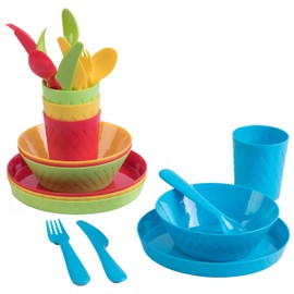 24-Piece Kids Dinnerware Set Plastic 4 Plates, 4 Bowls, 4 Cups, 4 Forks, 4 Knives, and 4 Spoons