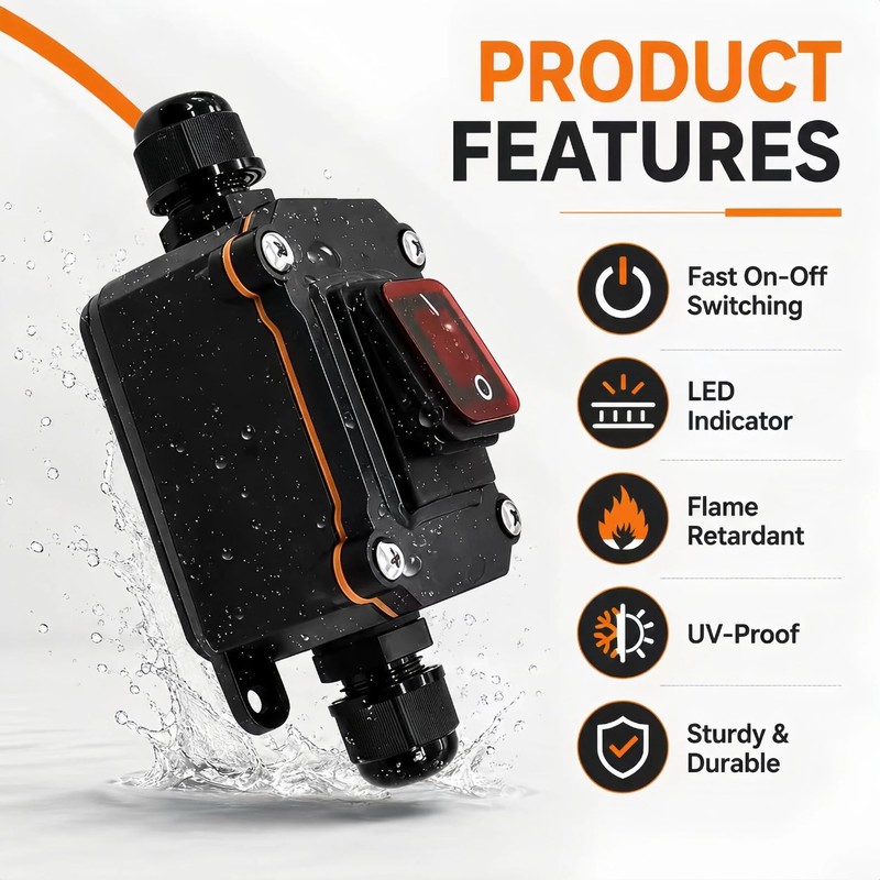 2-Pack Waterproof Inline Cord Switch DPST 30A 125V-250V Rocker