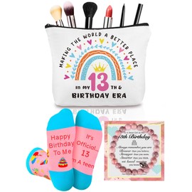 13th Birthday Gifts for Girls - Sweet Gifts for 13 Year Olds Girls Birthday Makeup Bag Bracelet Cotton Socks Sweet Presents for Age 13 Sister Daughter Granddaughter Niece Best Friend