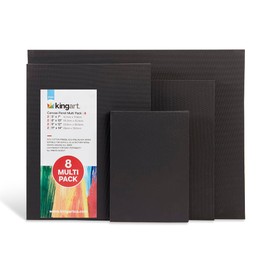 KINGART 880-8 Black 8 Pc. Multi-Size ARTIST CANVAS BOARDS, Gesso Primed - 100% Cotton Rectangular Boards, Art Supplies for Oil and Acrylic Paint, 2 Ea. 5x7, 8x10, 9x12, 11x14