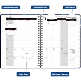 Planner 2025-2026 for Women & Men, Weekly and Monthly Calendar Notebook (July 2025 - June 2026), Hardcover Spiral Bound School Teacher Student Planner with Tabs, Inner Pocket, A5 (6.3" x 8.5")