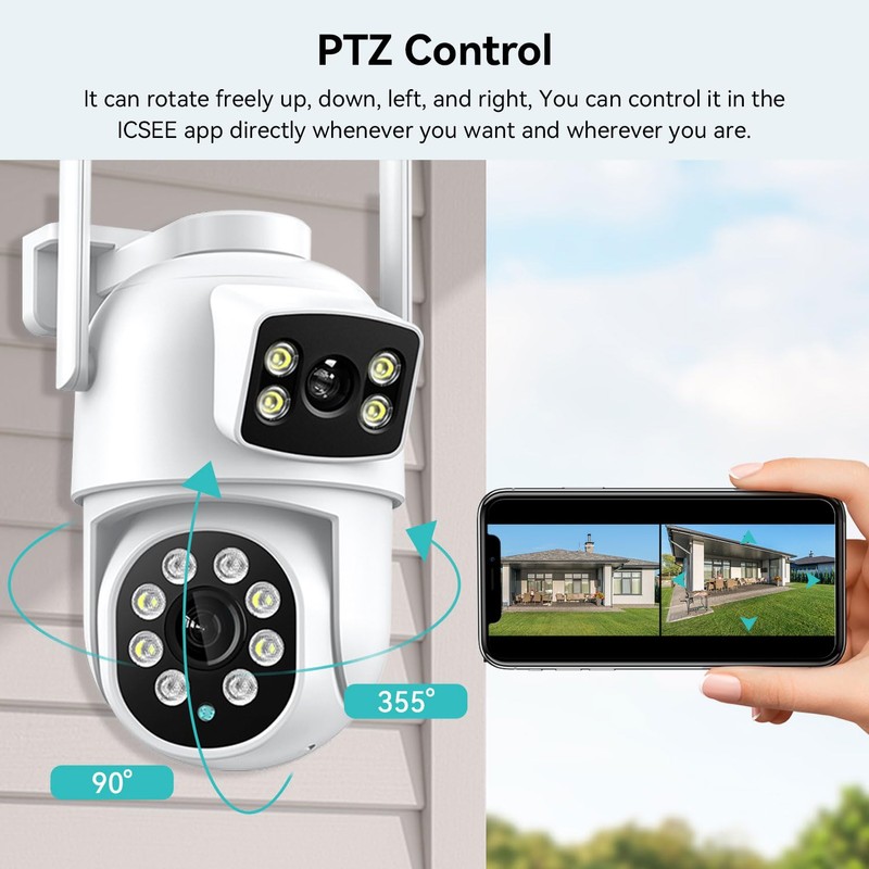 3k 6MP Security Camera Outdoor Dual Lens, 2.4Ghz WiFi 360°PTZ