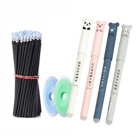 Erasable Gel Ink Pens Cute Cartoon Cat Pig Bear Panda Animal Pen Ballpoint 0.35mm Black Gel Ink Pens Rollerball Pens Friction Pens for Student Kids Gift School Stationery Office Supplies (Pack of 26)