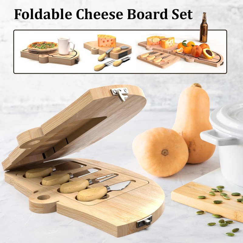 Foldable Bamboo Charcuterie Board Set - Unique Cheese Cutting Board