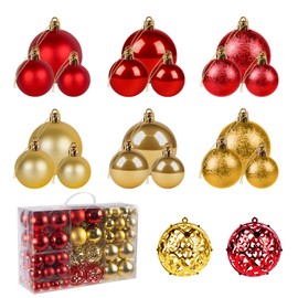 Christmas Baubles, Red Gold Christmas Tree Baubles, Set of 100, Plastic