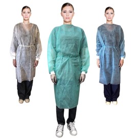 TNT Disposable Gown 30 g/m² Professional Disposable Gown with Cuffs Made of Pure Cotton for DIY Use Colour: Green - Blue - White Quantity 10 Pieces (Quantity 10 Pieces)