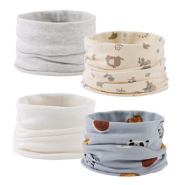 Zsedrut Baby Girls Scarf Toddler Boys Soft Neck Warmer Autumn Winter Infant Cotton Round Scarves (1-6Y, White+Gray+Elephant+Animals)