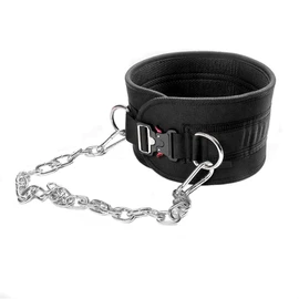 HemeraPhit Pull-up Belt Weighted Dip Belt with Chain Double D-ring Weightlifting Back Support Strap Home Gym Equipment Waist Belt(metal buckle)