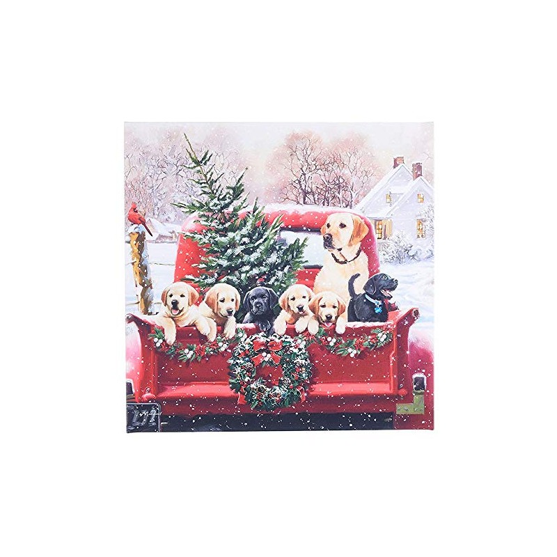 RAZ Imports Yuletide Gathering 20" Labradors in Truck Lighted Print