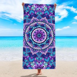 Large Beach Towel, 63.0 x 31.5 inches (160 x 80 cm), Cotton, Bath Towel, Hot Towel, Super Soft, Fringe, Thin, Large, Sandproof, Super Absorbent, Odor Resistant, Quick Drying, Lightweight, Beach
