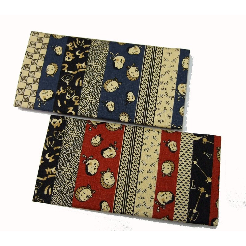 Jidai Komon Bill Long Wallet, Japanese Pattern, Okame Hyottoko Red,