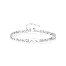 TOLOWOBK Initial Silver Bracelet for Men Women Christmas Gifts for Men Him Teens Cuban Link Chain Bracelet Mens Letter C Charm Bracelet, Birthday Gifts for Men Women Husband Boyfriend Dad Son Nephew