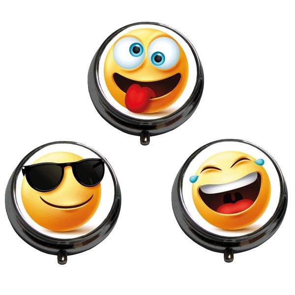 Set of 3 Pill Boxes Funny Faces (Sunglasses, Laughing, Crazy)
