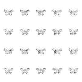 Pack of 20 Small Butterfly Hair Clips, Mini Hair Clips with Rhinestone Butterflies, Butterfly Hair Clip, Mini Hair Clips, Tiny Rhinestones, Hair Accessories for Women and Girls (Silver)