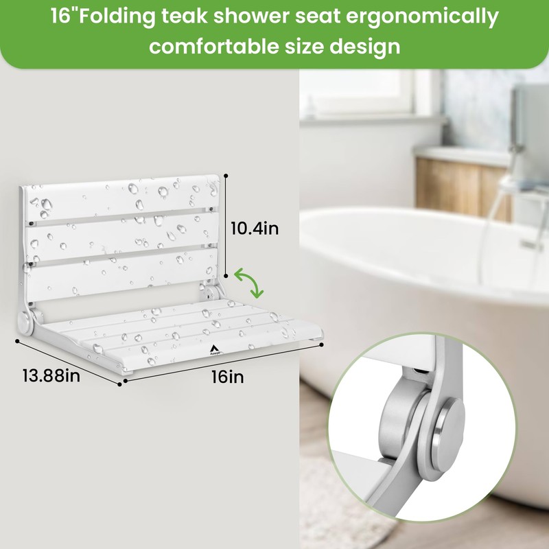 Wall Mounted Shower Seat – 16IN Teak Fold Down Shower