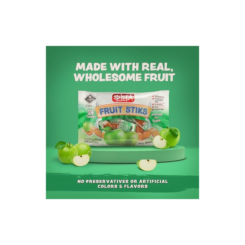 Shefa Mini Green Apple Fruit Sticks, 24 CT | All
