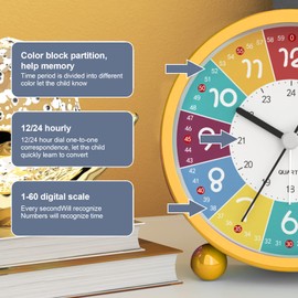 3 Inch Silent Metal Alarm Clock for Kids Bedrooms, Student Study Desk with Glow in The Dark Dial, Cadran Reveil Matin, Digital Clock, Sunrise Alarm Clock (Yellow)