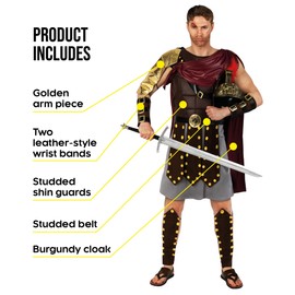 Morph Roman Gladiator Costume Men, Roman Soldier Costume Men, Roman Centurion Costume Adult, Roman Fancy Dress Men Large