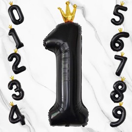 GOPATY Birthday Number Balloons, Number 0-9, Crown 40 Inch Large Foil Balloons, Birthday Party Decorations Set, Party, Celebration, Blue, Wedding, Anniversary, Celebration, Birthday Decoration(Black,