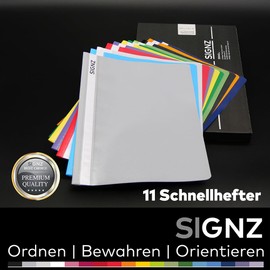 SIGNZ Schnellhefter DIN A4, stabil, 11 Farben, transparenter Deckel, CO2-neutral hergestellt, aus recycelbarem Kunststoff (PP), made in Germany