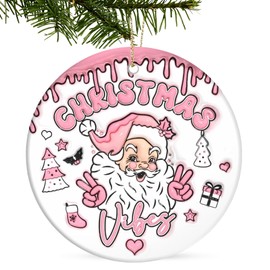 xipixiao 3D Effect Christmas Ornament 2024 | Christmas Vibes Cute Santa Christmas Ornament, Funny Ornament, Christmas Tree with Pink Ornament