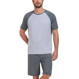 COLORFULLEAF Mens Pajamas Set Shorts and Shirt Bamboo Rayon Sleepwear Summer Nightwear Lightweight Sleep Sets (Dark Grey,XL)