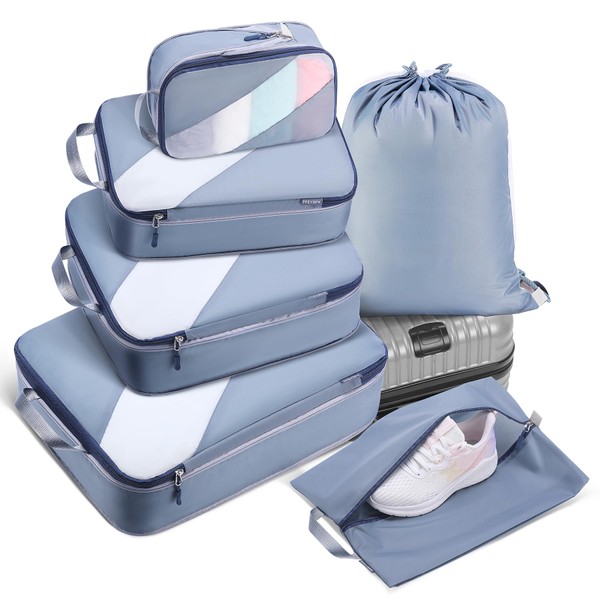 PFEYRPK Juego de 6 cubos de embalaje de compresión, organizador de equipaje de viaje para veliz, organizadores de embalaje para accesorios de viaje, malla transparente transpirable, duradero, ligero
