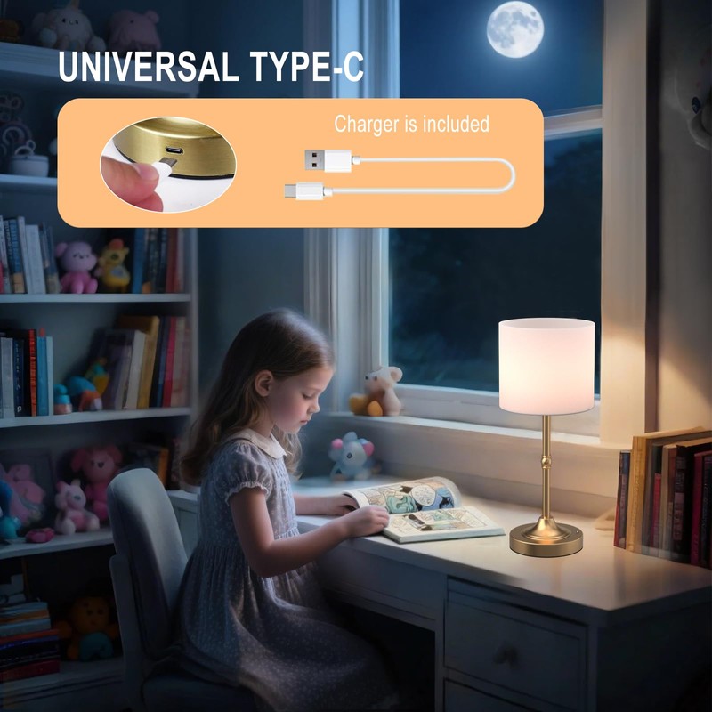 HAPYGI Portable Cordless Table Lamp,Built-in 5200mAH Rechargeable Battery, Dimmable Touch
