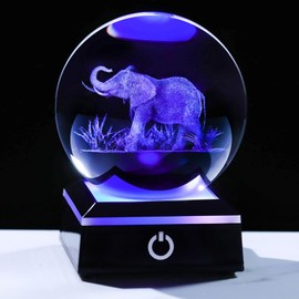 Enjinkail 3D Crystal Ball Elephant Gifts for Women Men Adults Decor for Home Snow Globe Ornament with LED Base Night Light, Laser Etched Glass Elephant Figurines Friendship Gifts for Her Mom Friend