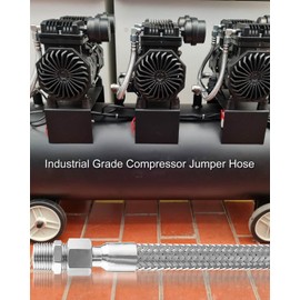 Industrial Grade Compressor Jumper Hose, 3/4" NPT Male Compression Adapter 20" Length Flexible Whole body Stainless Steel Metal Hose with Rotate Freely Fittings 2PCS and Thread Seal Tapes