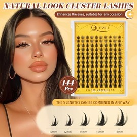 QUEWEL Fairy Pestañas Postizas Kit Wispy Band Pestañas 120PCS Pestañas con Pegamento y Sellador para Lashes, Look Natural con Banda Delgada. Fácil de 