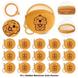 KeeStar 15 Pack Golden Retriever Coin Purse with Zipper Keychain,Wallet Bag Party Favors for Birthday Party Decoration, Animal Themed Baby Shower, School Carnival Rewards, Travel, Classroom Prize