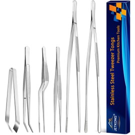 JETKONG JETKONG 6 Pcs Cooking Tweezer Tongs, 12' and 6.3" Stainless Steel Kitchen Tweezer Set, Professional Chef Tweezers for Cooking, Repairing, Sea Food, BBQ, Multi-use