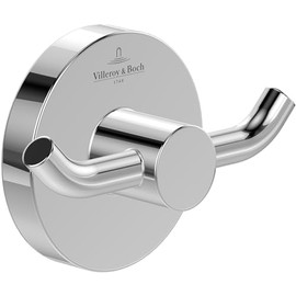 Villeroy & Boch Elements - Tender Double Towel Hook, Towel Rail for Wall Mounting, Wall Hooks Made of Zinc, Accessories Bathroom, Bath Hook, Round, 76 x 32 x 54 mm, Chrome