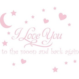 I Love You to The Moon and Back Again Wall Sayings Vinyl Art Decal Quote Sticker Home Decal Sty1 (Bubblegum Pink)
