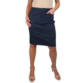 Women's Knee Length Stretch Chino Pencil Skirt Ladies Jeans Style Heavy Cotton Casual Summer Skirt Navy Blue 10-20 (18)
