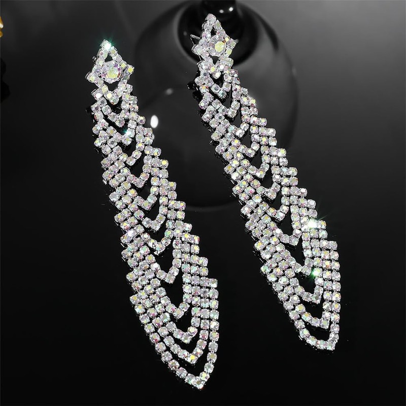 Chargances Boho Rhinestone Tassel Long Earrings for Women Sparkling Crystal