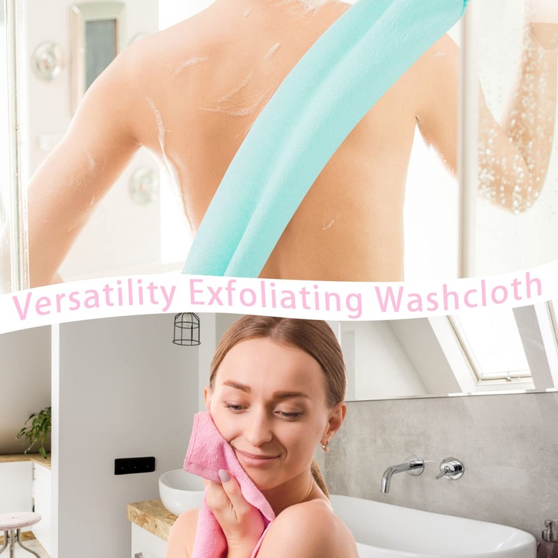4 Pcs Exfoliating Back Scrubber with Handles,Nylon Back Exfoliator Extended