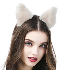 Haomye Cat Ears Hair Clips Fox Ear Barrettes Furry Hairpin Headpiece For Cosplay Christmas Holiday 2pcs (White)