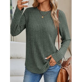 AUTOMET Womens Long Sleeve Shirts Fall Fashion Tops 2025 Crewneck Dressy Sweaters Tunic Winter Clothes Casual Outfits Green XL