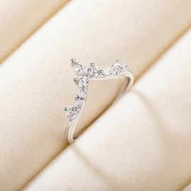 Mameloly Wedding Bands for Women Marquise & Round Shaped Silver Stackable Cubic Zirconia CZ V Shape Curved Engagement Rings for Her Size 11