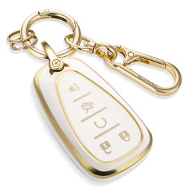 Coverforkey for Chevy Key Fob Cover with Upgraded Anti loss Durable Metal Keychain, Fashionable Soft Case for Camaro Equinox Malibu Trax Volt Traverse Blazer (5 Buttons) (Gold, B1)